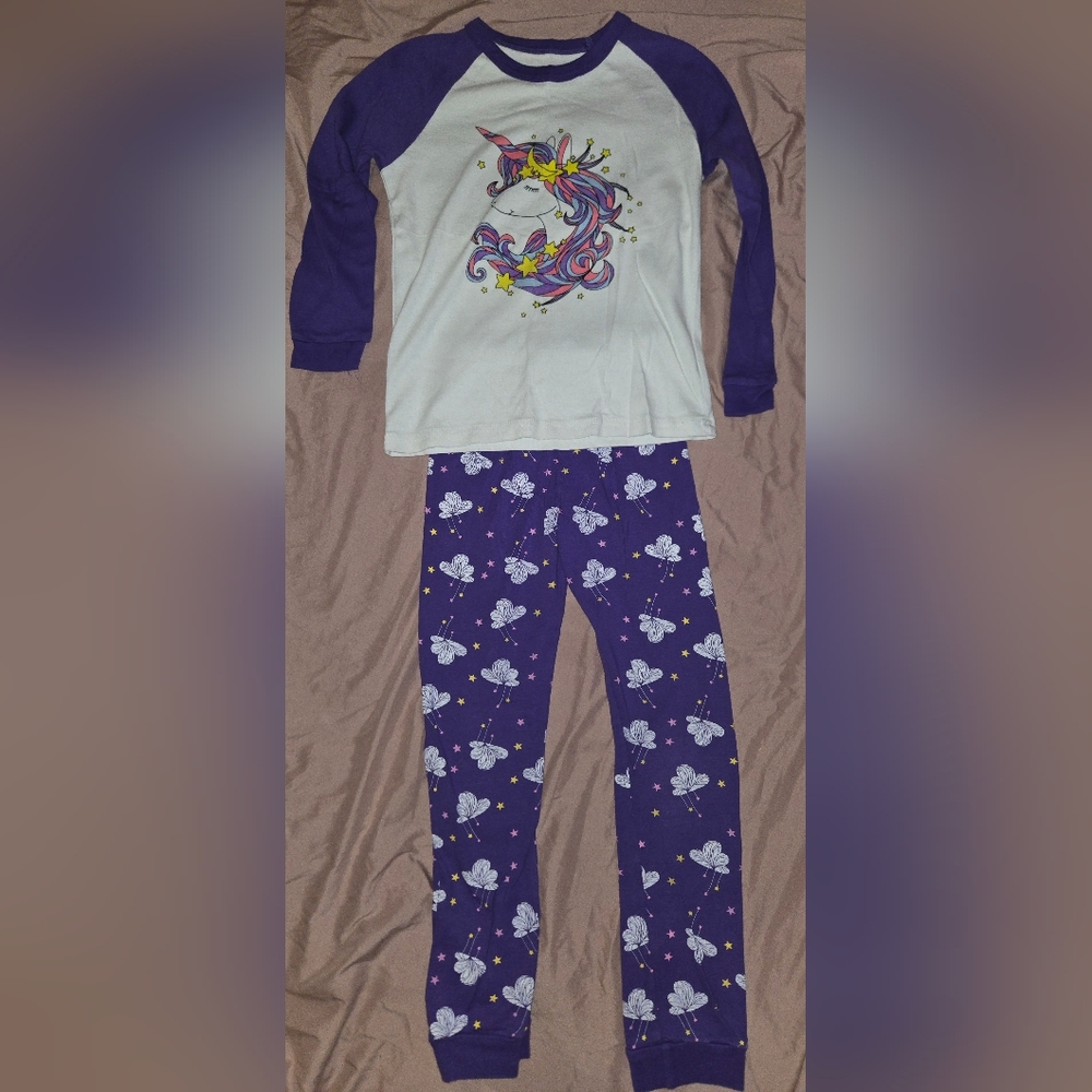 Purple and White Kids Long Sleeve/Pants Pajama Set with Butterfly Print